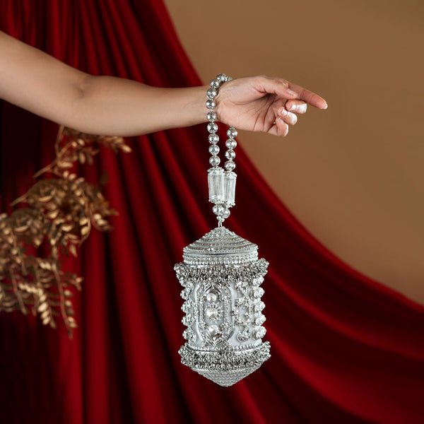 Glamorous Silver Potli Bridal Clutch