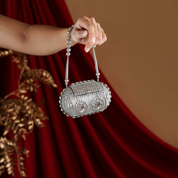 Small Silver Bead Clutch