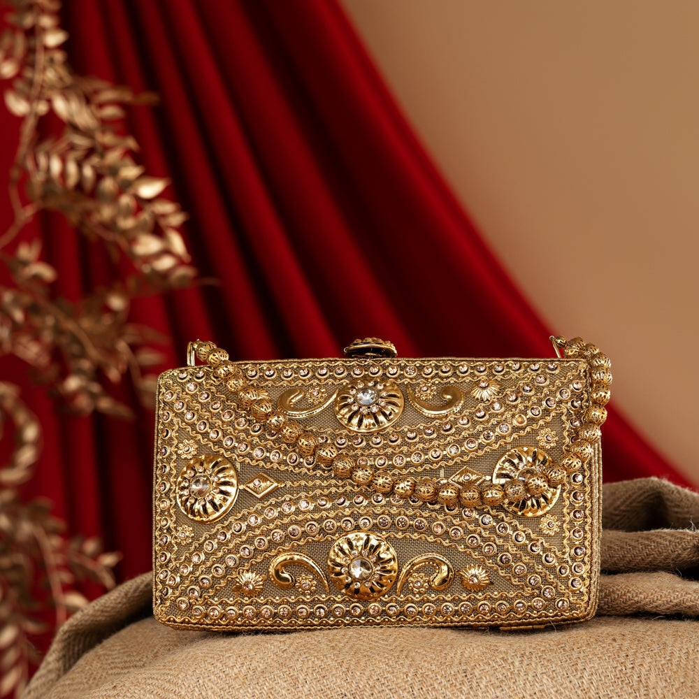 Vintage Gold Rectangle Bridal Clutch