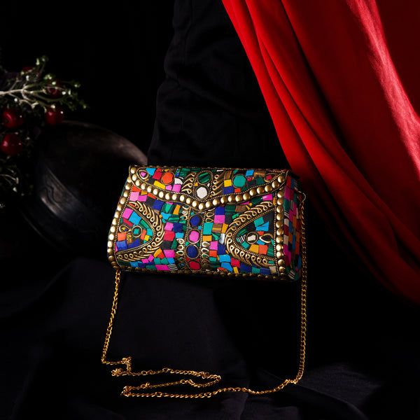 Retro Multicolor Stone Clutch