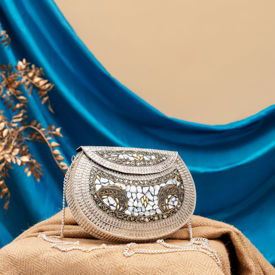 Antique Silver Stone Clutch